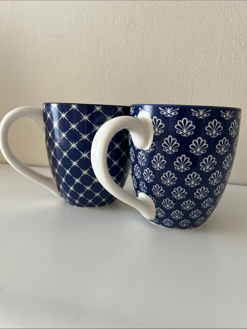 Navy and White Ceramic Mug Set - 2 Pack